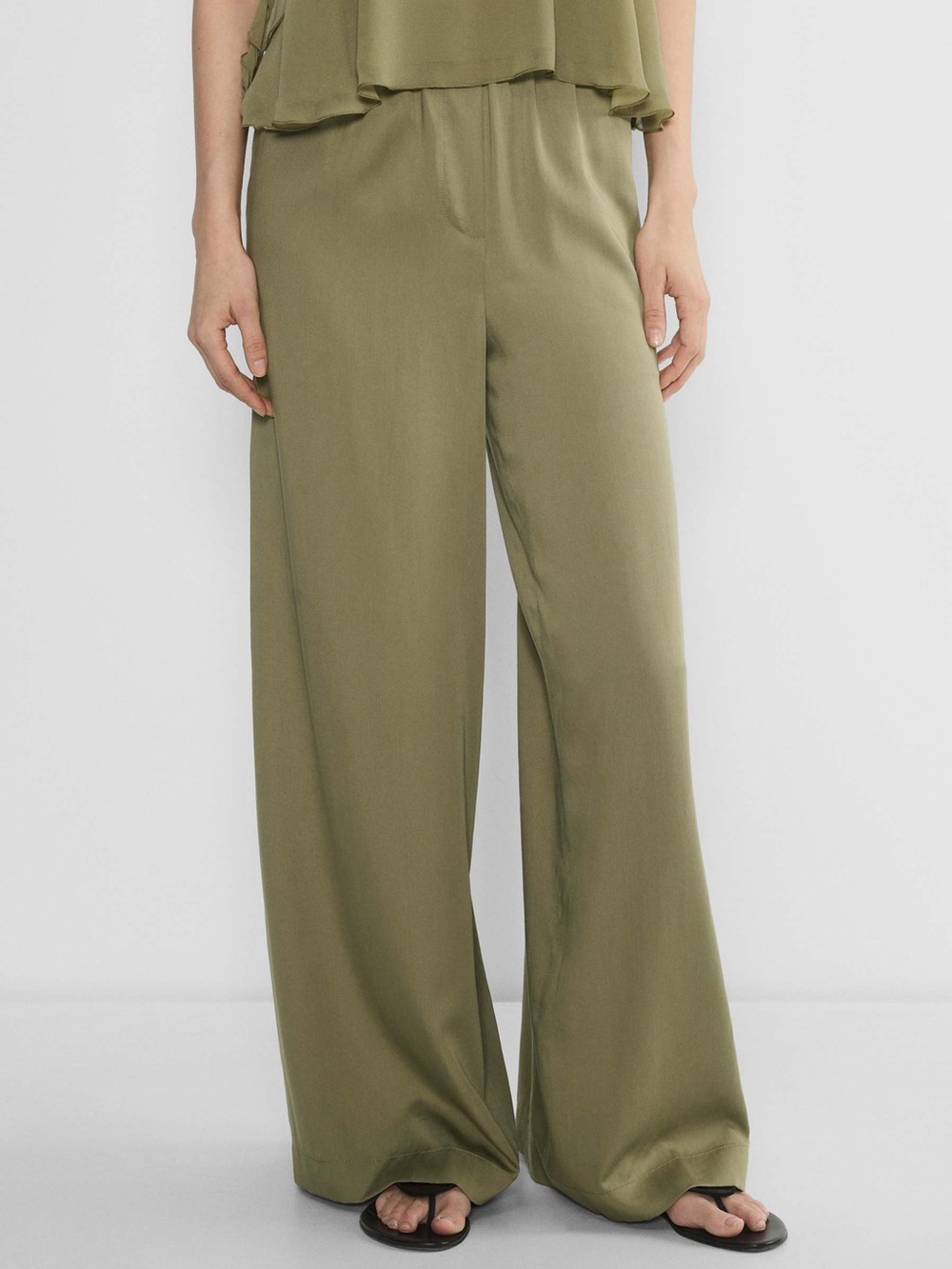 Wilfred Aritzia Tasmin Pant Sundried Olive Relaxed Fit Wide Leg Pull-On Stretch